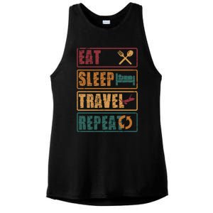 Eat Sleep Travel Repeat Travel Lover Humor Quote Design Gift Ladies PosiCharge Tri-Blend Wicking Tank