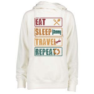 Eat Sleep Travel Repeat Travel Lover Humor Quote Design Gift Womens Funnel Neck Pullover Hood