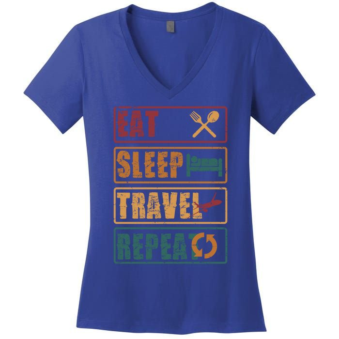 Eat Sleep Travel Repeat Travel Lover Humor Quote Design Gift Women's V-Neck T-Shirt