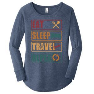 Eat Sleep Travel Repeat Travel Lover Humor Quote Design Gift Women's Perfect Tri Tunic Long Sleeve Shirt