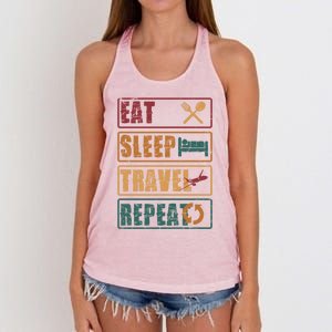 Eat Sleep Travel Repeat Travel Lover Humor Quote Design Gift Women's Knotted Racerback Tank