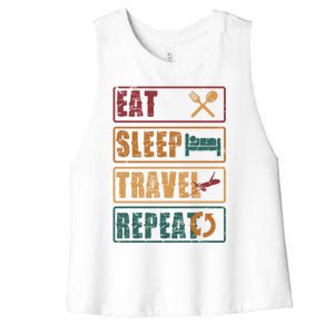 Eat Sleep Travel Repeat Travel Lover Humor Quote Design Gift Women's Racerback Cropped Tank