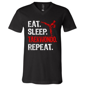 Eat Sleep Taekwondo Repeat Taekwondo Player Funny V-Neck T-Shirt