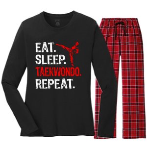 Eat Sleep Taekwondo Repeat Taekwondo Player Funny Women's Long Sleeve Flannel Pajama Set 