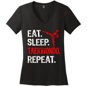 Eat Sleep Taekwondo Repeat Taekwondo Player Funny Women's V-Neck T-Shirt