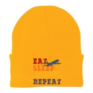 Eat Sleep Travel Repeat Travel Lover Humor Quote Design Funny Gift Knit Cap Winter Beanie