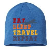 Eat Sleep Travel Repeat Travel Lover Humor Quote Design Funny Gift Sustainable Beanie