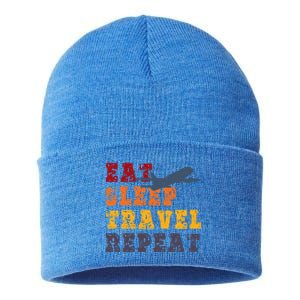 Eat Sleep Travel Repeat Travel Lover Humor Quote Design Funny Gift Sustainable Knit Beanie