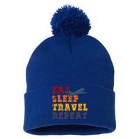 Eat Sleep Travel Repeat Travel Lover Humor Quote Design Funny Gift Pom Pom 12in Knit Beanie