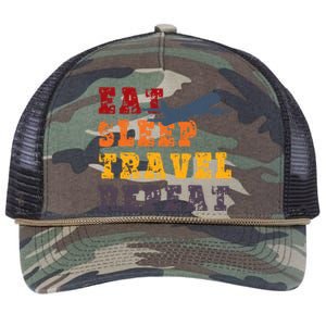 Eat Sleep Travel Repeat Travel Lover Humor Quote Design Funny Gift Retro Rope Trucker Hat Cap