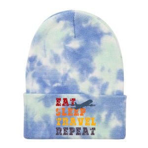 Eat Sleep Travel Repeat Travel Lover Humor Quote Design Funny Gift Tie Dye 12in Knit Beanie