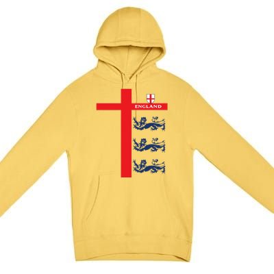 England Soccer Three Lions Flag Premium Pullover Hoodie