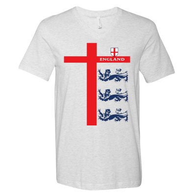 England Soccer Three Lions Flag V-Neck T-Shirt