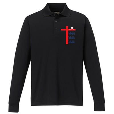 England Soccer Three Lions Flag Performance Long Sleeve Polo