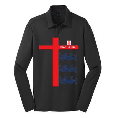 England Soccer Three Lions Flag Silk Touch Performance Long Sleeve Polo