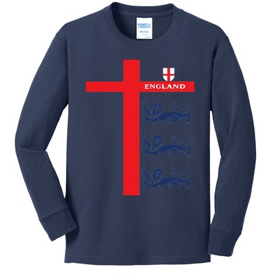 England Soccer Three Lions Flag Kids Long Sleeve Shirt