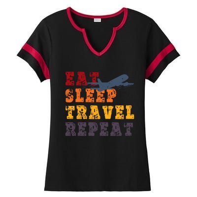 Eat Sleep Travel Repeat Travel Lover Humor Quote Design Great Gift Ladies Halftime Notch Neck Tee