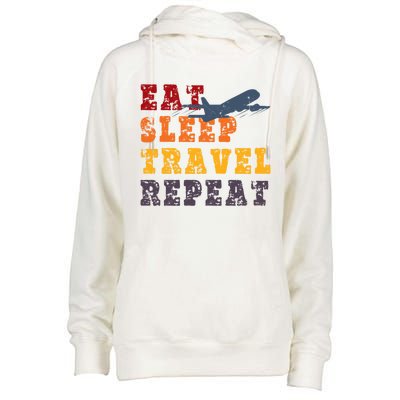 Eat Sleep Travel Repeat Travel Lover Humor Quote Design Great Gift Womens Funnel Neck Pullover Hood