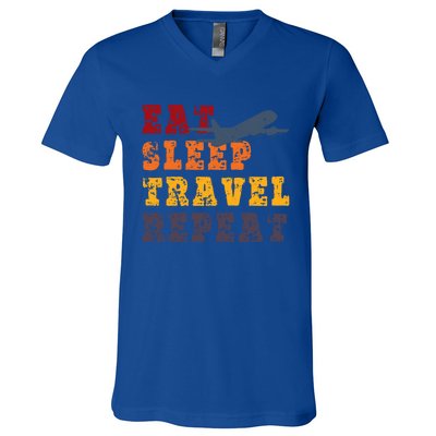 Eat Sleep Travel Repeat Travel Lover Humor Quote Design Great Gift V-Neck T-Shirt