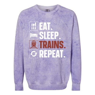 Eat Sleep Trains Repeat Funny Train Locomotive Driver Colorblast Crewneck Sweatshirt