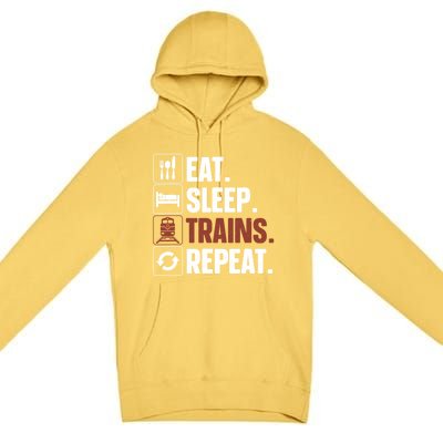 Eat Sleep Trains Repeat Funny Train Locomotive Driver Premium Pullover Hoodie