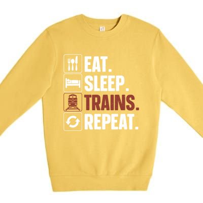 Eat Sleep Trains Repeat Funny Train Locomotive Driver Premium Crewneck Sweatshirt