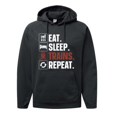 Eat Sleep Trains Repeat Funny Train Locomotive Driver Performance Fleece Hoodie