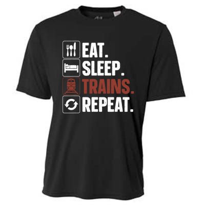 Eat Sleep Trains Repeat Funny Train Locomotive Driver Cooling Performance Crew T-Shirt