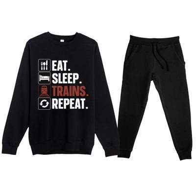 Eat Sleep Trains Repeat Funny Train Locomotive Driver Premium Crewneck Sweatsuit Set