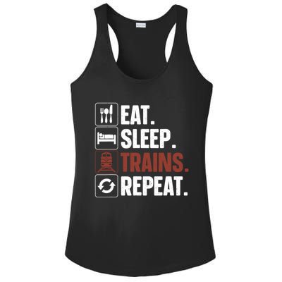 Eat Sleep Trains Repeat Funny Train Locomotive Driver Ladies PosiCharge Competitor Racerback Tank