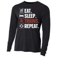 Eat Sleep Trains Repeat Funny Train Locomotive Driver Cooling Performance Long Sleeve Crew