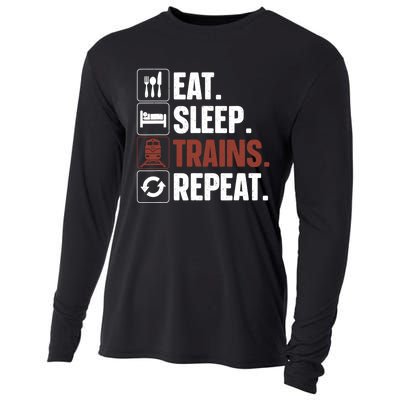 Eat Sleep Trains Repeat Funny Train Locomotive Driver Cooling Performance Long Sleeve Crew