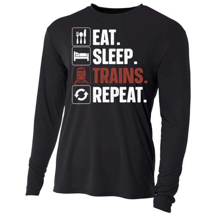 Eat Sleep Trains Repeat Funny Train Locomotive Driver Cooling Performance Long Sleeve Crew