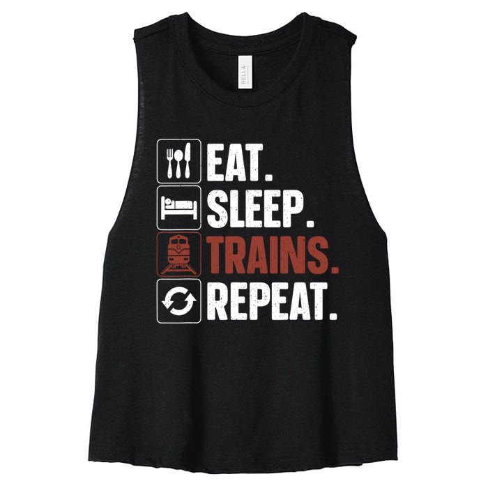 Eat Sleep Trains Repeat Funny Train Locomotive Driver Women's Racerback Cropped Tank