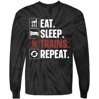 Eat Sleep Trains Repeat Funny Train Locomotive Driver Tie-Dye Long Sleeve Shirt