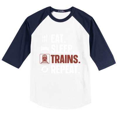 Eat Sleep Trains Repeat Funny Train Locomotive Driver Baseball Sleeve Shirt