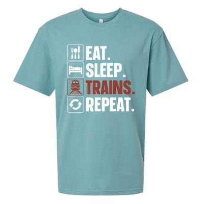 Eat Sleep Trains Repeat Funny Train Locomotive Driver Sueded Cloud Jersey T-Shirt