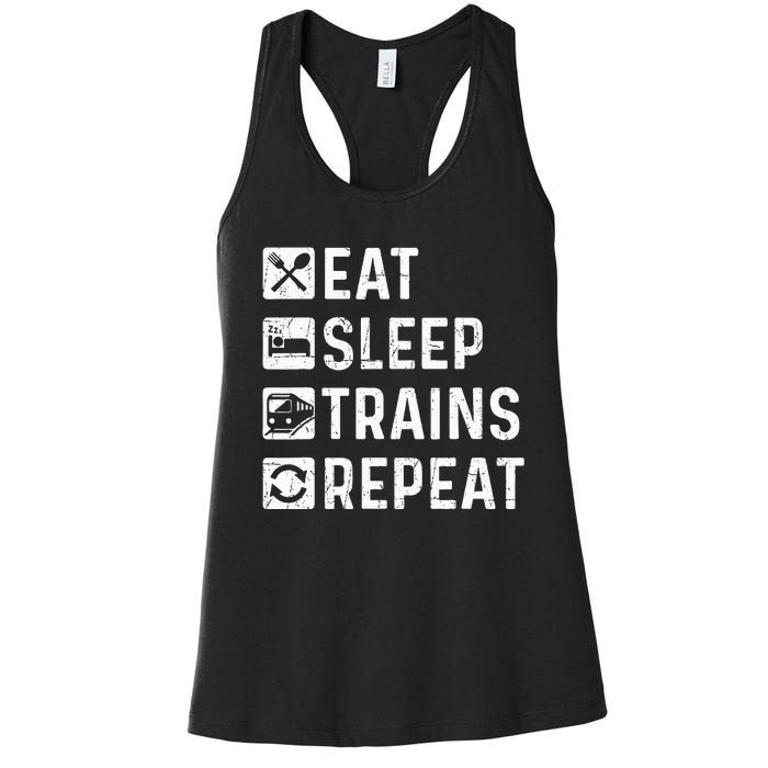 Eat Sleep Trains Repeat Railroad Railway Locomotive Driver Women's Racerback Tank