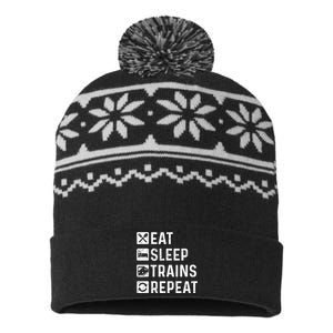 Eat Sleep Trains Repeat Railroad Railway Locomotive Driver USA-Made Snowflake Beanie