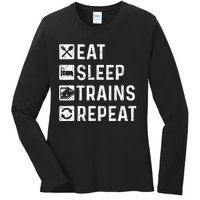 Eat Sleep Trains Repeat Railroad Railway Locomotive Driver Ladies Long Sleeve Shirt