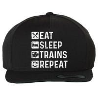 Eat Sleep Trains Repeat Railroad Railway Locomotive Driver Wool Snapback Cap