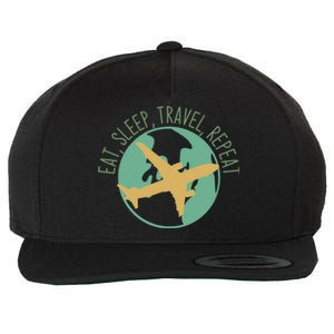 Eat Sleep Travel Repeat Travel Lover Humor Quote Design Gift Wool Snapback Cap