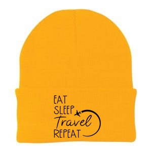 Eat Sleep Travel Repeat Vacation Knit Cap Winter Beanie