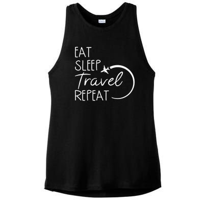 Eat Sleep Travel Repeat Vacation Ladies PosiCharge Tri-Blend Wicking Tank