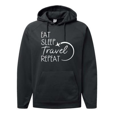 Eat Sleep Travel Repeat Vacation Performance Fleece Hoodie