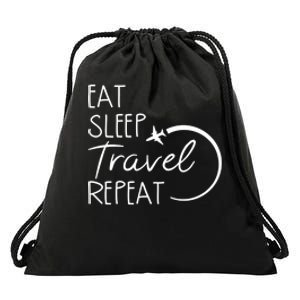 Eat Sleep Travel Repeat Vacation Drawstring Bag