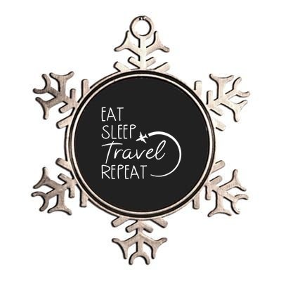 Eat Sleep Travel Repeat Vacation Metallic Star Ornament