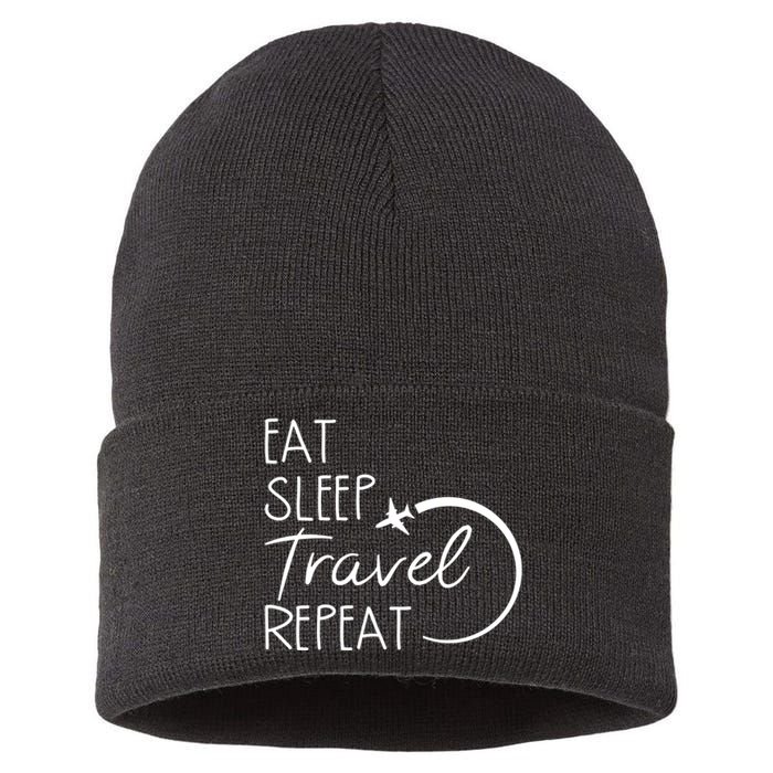 Eat Sleep Travel Repeat Vacation Sustainable Knit Beanie