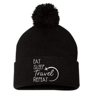 Eat Sleep Travel Repeat Vacation Pom Pom 12in Knit Beanie