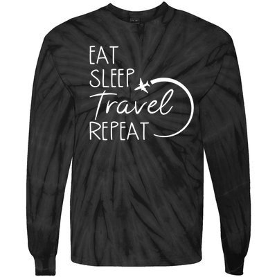 Eat Sleep Travel Repeat Vacation Tie-Dye Long Sleeve Shirt